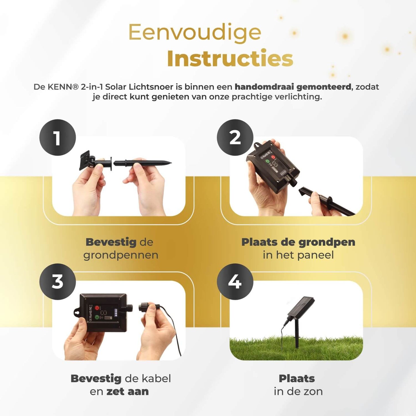 KENN® Marrakech Lichtsnoer – 8 Meter – Goud – Solar & USB