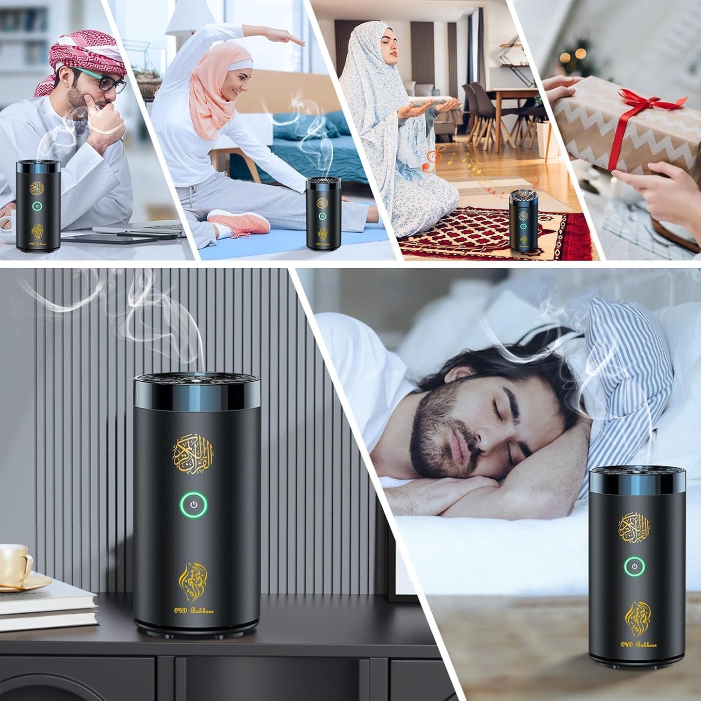 Elektrischer 2-in-1 Räuchergefäß mit Koran-Lautsprecher, Fernbedienung, Bakhoor-Brenner, Aromadiffusor für Auto, Büro, Zuhause, Schlafzimmer, Wohnzimmer, Arbeitszimmer, Spa