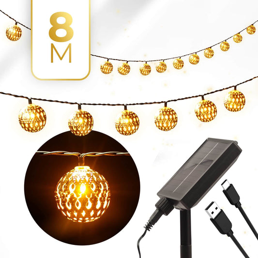 KENN® Marrakech Lichtsnoer – 8 Meter – Goud – Solar & USB