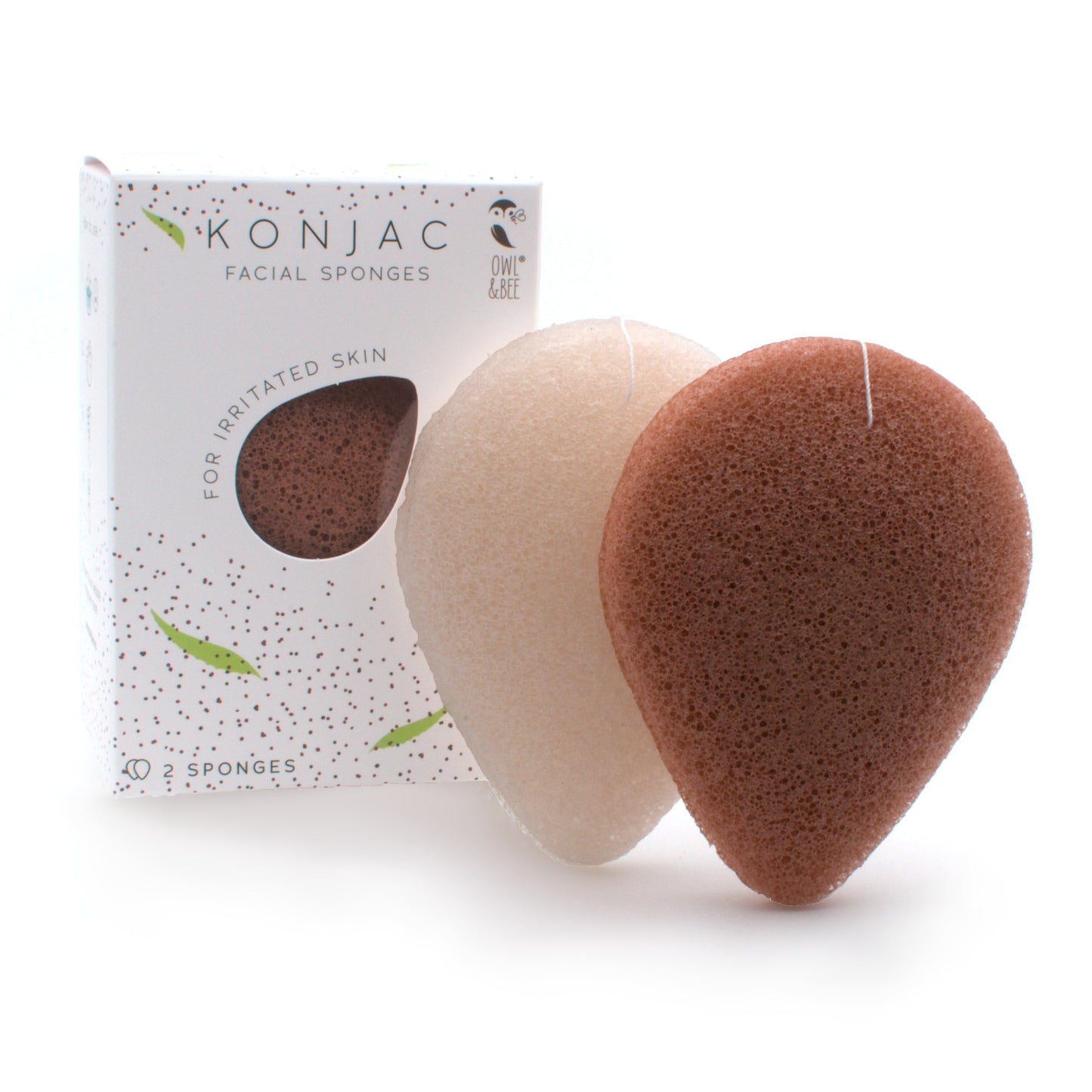 Natural Konjac facial sponges - For irritated skin - Vegan (2 sponges in 1 box)